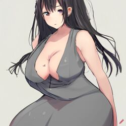 ai_generated big_breasts black_hair cossia different_eye_color grey_suit