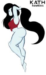 1girls 2019 adventure_time armpits ass barefoot big_ass bottomless bottomless_female cartoon_network casual clothing crop_top doodle female female_focus full_body glistening glistening_body kath_hawkins levitation long_hair marceline marceline_abadeer marceline_the_vampire_queen pale_skin ponytail portrait side_view signature solo solo_female solo_focus tagme thick_thighs tying_hair white_background