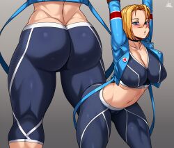 1girls absurdres ass big_ass big_breasts blonde_hair breasts cammy_stretch cammy_white clothed dat_ass female female_only fully_clothed jmg light-skinned_female solo street_fighter street_fighter_6 stretching thick_thighs