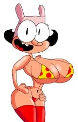 1girls bikini black_hair bunny_hat huge_breasts noisette_(pizza_tower) pizza_bikini pizza_tower red_bikini_bottom red_boots short_hair smile thick_ass thick_thighs