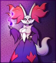 big_breasts breasts delphox female furry mahoxy mahoxy_(artist) pokémon_(species) pokemon shiny_pokémon shiny_pokemon