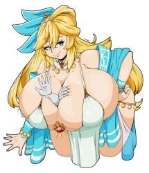 blue_nails breast_vore breasts_bigger_than_head cleavage cleavage_vore female_pred huge_breasts hyper_breasts skookz smug_face vore wide_hips