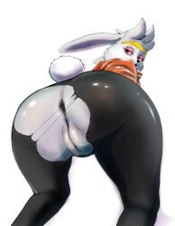 absurd_res anthro anus ass clothed clothing female fur furry furry_only genitals hi_res humanoid interspecies lagomorph looking_back nintendo nylon nylons pokémon_(species) pokemon pokephilia pussy raboot rear_view simple_background solo tail torn_clothes torn_clothing usagiero white_background