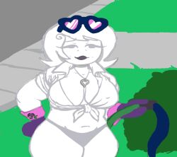 1girls amulet big_breasts bikini_bottom blonde_hair breasts crop_top curvy eyewear_on_head female female_only garden gardening gloves heart_symbol homestuck lipstick medium_hair ms_paint_adventures no_pants paint panties revealing_clothes roxy_lalonde shades skimpy solo sunglasses sunglasses_on_head thick thick_thighs wide_hips