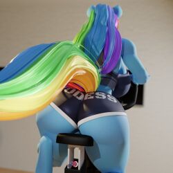 3d anthro anthrofied ass big_ass big_breasts big_butt blue_body blue_skin fat_ass female female_only feversfm friendship_is_magic hasbro large_ass multicolored_hair my_little_pony pony rainbow_dash_(mlp) rainbow_hair scrag_boy scraggy_(artist) shorts solo solo_female solo_focus thick_thighs thighs wide_hips workout workout_clothes