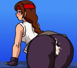 1boy 1girls after_anal after_sex anal anal_gape anal_sex anal_through_clothes big_ass big_butt blush brown_hair clothed_sex cum cum_in_ass cum_inside female forced_in_fabric king_of_fighters leggings light-skinned_female male penis royalmilk20 snk sweat through_clothes through_clothing yuri_sakazaki