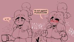 ... animal_crossing anthro big_breasts blush breasts clothing dialogue dork_boi english_text female furry isabelle_(animal_crossing) lewd_dorky nintendo profanity text