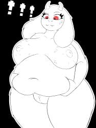 absurd_res anthro belly big_belly bodily_fluids breasts female genitals hand_on_stomach hi_res mcerror overweight pussy sweat toriel undertale undertale_(series) worried