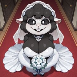 1female 1girls ai_generated baba_chops baba_chops_(poppy_playtime) big_breasts black_fur black_hair black_sclera bouquet breasts breasts_bigger_than_head buckteeth cleavage critters_(poppy_playtime) dress eyelashes female female_focus female_only flowers from_above fur furry furry_female furry_only happy happy_female hips hips_wider_than_shoulders huge_breasts looking_at_viewer looking_up necklace nightmare_critters open_mouth open_smile pixai poppy_playtime poppy_playtime_(chapter_4) sheep sheep_ears sheep_girl shortstack smile smiling smiling_at_viewer solo solo_female solo_focus thick_thighs thighs urikoito wedding_dress wedding_veil white_dress white_flower white_pupils wide_hips