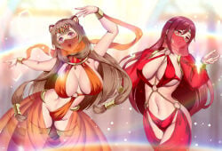 bear bear_girl big_breasts brown_hair dancer dancer_girl dancer_outfit dancing erza_scarlet fairy_tail hadant harem harem_girl harem_girls harem_outfit hypnosis hypnotized purple_eyes raphtalia red_eyes red_hair