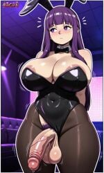 ai ai_generated bunny_ears bunny_girl bunnysuit fern_(sousou_no_frieren) flaccid frieren_beyond_journey's_end futa futanari hands_behind_back nightclub pubic_hair saggy_balls shy veiny veiny_penis