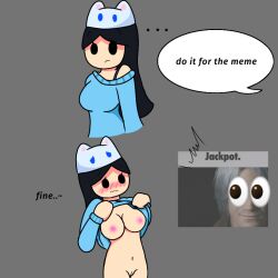 1girl black_hair blue_sweater blushed_face breasts_out cat_beanie pussy roblox roblox_avatar