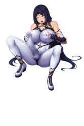 1girl ahegao arm_guards bare_shoulders black_hair blue_eyes blue_hair blush bodysuit breasts censored covered_nipples covered_penis covered_testicles elbow_gloves erection full_body futanari futanari_masturbation game_asset gloves gold_trim grabbing_own_breast half-closed_eyes huge_breasts huge_penis impossible_bodysuit impossible_clothes kongeraatio large_variant_set long_hair masturbation mosaic_censoring non-web_source open_mouth penis self-datamine senjuin_ayano simple_background skin_tight solo spread_legs tachi-e taimanin_suit taimashi_ayano testicles tongue tongue_out torogao transparent_background variant_set very_long_hair white_gloves