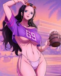 bikini female female_only gta_vi_cover_girl nico_robin nipple_bulge no_bra one_piece rakkarts