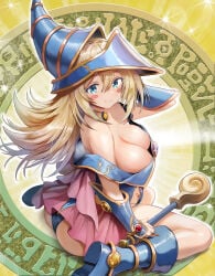 ass boobs_and_butt_pose cleavage dark_magician_girl huge_breasts looking_at_viewer overhead_view panties staryume upskirt yu-gi-oh!