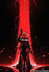 1girl absurdly_long_hair ai_assisted ai_generated breasts cleavage curvaceous curvy curvy_female curvy_figure elbow_gloves female full_body genshin_impact gloves hair_between_eyes holding holding_sword holding_weapon large_breasts long_hair looking_at_viewer medium_breasts miyuai red_hair sky solo standing star_(sky) sword thick thick_ass thick_butt thick_hips thick_legs thick_thighs very_long_hair voluptuous voluptuous_female weapon wide_hips wide_thighs yae_miko