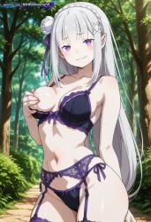 1girl absurd_resolution absurdres adult ai ai-created ai_art ai_generated anime anime_coloring anime_screenshot bangs bare_arms bare_shoulders bird black_bra black_lingerie black_panties blue_sky blunt_bangs blush bow bra braided_hair cleavage collarbone cowboy_shot crow curvy day daytime depth_of_field detailed_background digital_art dynamic_angle dynamic_pose ecchi elf emilia_(re:zero) exhibitionism exibitionism exited explicit eyelashes facing_viewer flower_hair_ornament flying frilled_bra frilled_panties frills garter_belt garter_straps glossy glossy_body glossy_skin gorgeous hair_between_eyes hair_ornament hairband half-closed_eyes head_tilt hentai hi_res high_contrast high_quality high_resolution in_heat indoors lace lace_trim large_breasts lingerie long_eyelashes long_hair looking_at_viewer matching_underwear midriff narrow_waist navel nsfw pale_skin panties parted_lips patreon perfect_anatomy pervert_female plump pointy_ears posing presenting purple_bow purple_eyes rating_explicit re:zero_kara_hajimeru_isekai_seikatsu ribbon seductive sexy sexy_body sexy_female sexy_pose side_bun silver_hair single_hair_bun smile smirk soft_shading solo source_anime spread_wings standing stomach straight_hair suggestive sunlight teasing teasing_viewer thick_thighs thighhighs thighs underwear underwear_only very_long_hair voluptuous voluptuous_body voluptuous_female white_hair_ornament wide_hips wings