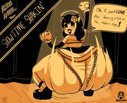 1girls 2d_(artwork) action_lines alice_angel angel angel_girl artist_signature ass ass_bigger_than_head ass_bigger_than_torso ass_focus ass_ripple bendy_and_the_ink_machine big_ass blush blush_lines blushing butt butt_focus commission female female_only frilled_panties horns huge_ass joey_drew_studios lipstick meryo_2 panties shiny_lips stage text text_bubble twerking