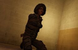 1girls 3d 3d_(artwork) 3d_render arms_behind_back ball_gag bondage brown_eyes brown_hair captured captured_heroine clementine_(the_walking_dead) clothed clothing dark-skinned_female dark_skin female female_focus female_only fully_clothed gag gagged hi_res high_resolution highres kneeling medium_hair non-nude on_knees rope rope_bondage saliva the_walking_dead the_walking_dead_game tied tied_up