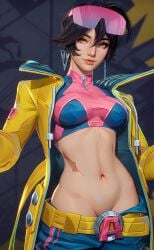 1girls arms_behind_back arms_up female female_only jubilation_lee jubilee jubilee_(marvel_rivals) marvel marvel_rivals midriff navel