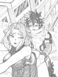 1boy 1boy1girl 1girls against_wall boku_no_hero_academia doggy_position doggy_style doggystyle izuku_midoriya izuku_midoriya_(hero_outfit) kaina_tsutsumi lady_nagant looking_back looking_pleasured mizutori my_hero_academia rain raining sex sex_from_behind skirt skirt_lift tsutsumi_kaina