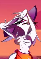 anthro avian avian_humanoid hands_casting_shadow hellaverse helluva_boss stella_(helluva_boss) topless vivienne_medrano vivziepop