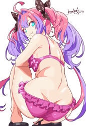 1girls :3 ahoge armpit_peek ass back back_view bandanas beachwear bikini bikini_bottom bikini_bottoms bikini_top blue_eyes breasts clothed clothed_female crouching crouching_female elf_ears female frilled_bikini frilly_clothing hair_between_eyes hair_intakes hair_vents hololive hololive_dev_is hololive_flow_glow irodori_drawpic kikirara_vivi light-skinned_female light_skin long_hair looking_at_viewer looking_back looking_back_at_viewer looking_down looking_down_at_viewer multicolored_hair pink_hair pointed_ears purple_hair sandals sideboob simple_background single_fang solo squatting squatting_female swimsuit swimwear tied_hair twin_tails two-tone_hair virtual_youtuber white_background