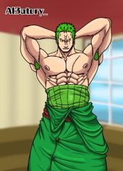 1boy abs armpit_hair bara bara_body bara_tiddies bara_tits barazoku beefy biceps bigger_male bodybuilder chad defined_muscles dressed earrings exhibitionism frown frowning gay green_armpit_hair green_hair green_pubic_hair hairy hairy_male hands_behind_head haramaki hunk japanese_male kimono kimono_pull looking_at_penis male male_focus male_only manly masculine masculine_male muscles muscular muscular_male one_piece pecs pectorals post-timeskip pubic_hair quadriceps roronoa_zoro scar scar_across_eye scar_on_chest scar_on_face scars shirtless six_pack solo solo_focus solo_male tall_male taller_male tough_guy trapezius triceps yaoi