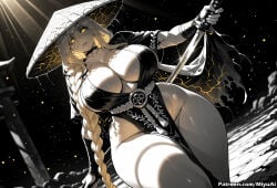 1girl ai_assisted ai_generated bandages black_dress braid breasts cleavage curvaceous curvy curvy_female curvy_figure elden_ring female hat huge_breasts leotard long_hair looking_at_viewer miyuai mole parted_lips queen_marika_the_eternal single_braid solo thick thick_ass thick_butt thick_hips thick_legs thick_thighs thighs voluptuous voluptuous_female wide_hips wide_thighs witch witch_hat yellow_eyes