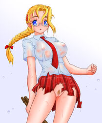 1girls artist_request big_breasts blonde_hair blue_eyes breasts clitoris female female_only glasses history's_strongest_disciple_kenichi miu_furinji nipples no_panties nunchaku pubic_hair pussy see-through shijou_saikyou_no_deshi_ken'ichi solo tied_hair twintails uncensored weapon