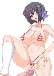 big_breasts bikini blush breasts cameltoe censored character_request cum femdom hips large_breasts nipples penis slashcat smile source_request swimsuit thick_thighs thighs wide_hips