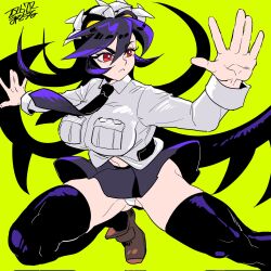 1girls big_breasts black_hair black_thighhighs breasts filia_(skullgirls) large_breasts long_hair misodiru panties pantyshot pantyshot_(standing) red_eyes request samson_(skullgirls) school_uniform schoolgirl skullgirls thick_thighs thighhighs thighs underwear upskirt white_panties white_underwear