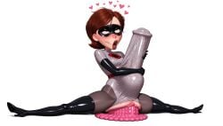 ai_assisted ai_generated black_boots black_footwear black_gloves black_heels black_high_heels black_thigh_boots blush brown_eyes brown_hair bulge bulge_through_clothing crotchless crotchless_leotard dildo dildo_in_pussy dildo_riding disney domino_mask elastigirl elbow_gloves heart helen_parr high_heels latex latex_gloves leotard open_mouth pantyhose pixar ribbed_dildo sitting_split solo split superhero_costume superheroine the_incredibles the_incredibles_2 thigh_boots vaginal vaginal_penetration