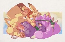 1boy 1girls anus ass balls cum cum_in_pussy cum_inside cum_on_paw cum_on_penis female feral male male/female mareanie nintendo one_eye_closed onihidden open_mouth penis pikachu pokemon pokemon_(species) pussy sex sharp_teeth teeth tongue tongue_out vaginal_penetration vaginal_sex