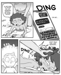 1girl1boy about_to_get_caught ahe_gao ahegao_face amphibia_(series) anon bedroom bedsheets big_ass blush blush_lines cellphone cheating cheating_wife comic comic_page comic_panel comic_strip crows_feet dark-skinned_female dark_skin doggy_style earrings faceless_male fat_ass fucked_from_behind fucked_into_submission fucked_senseless fucked_silly gummidx head_down_ass_up medium_breasts moaning moaning_female moaning_in_pleasure monochrome mrs._boonchuy offscreen_character oh_face oum_boonchuy short_hair tagme thick_thighs wide_thighs
