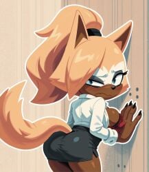 ai_generated blush bra female mobian mobian_(species) mobian_wolf open_shirt sonic_(series) sonic_the_hedgehog_(comics) sonic_the_hedgehog_(series) whisper_the_wolf