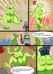 2girls ass bluebirdoasis breasts comic female handcuffs kobold nude pussy scalie tagme veronica_(bluebirdoasis)