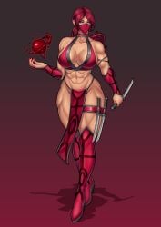 1girls abs blue_eyes mask mortal_kombat mortal_kombat_(2011) muscular muscular_female red_hair skarlet skarlet_(mk9) solo solo_female solo_focus tagme thighs thotlerrr treartz