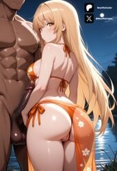 1boy 1female 1girl abs ai_generated anus anus_focus ass ass_focus back back_view backsack bare_shoulders big_breasts bikini blonde_hair blush breasts censored closed_mouth clothed_female_nude_male colored dark-skinned_male dark_skin erection female floral_print from_back full_moon hetero huge_penis interracial large_breasts large_penis light-skinned_female light_skin long_hair looking_at_viewer looking_back looking_back_at_viewer medium_breasts moon muscular navel night night_sky novathecreator orange_bikini otonari_no_tenshi-sama_ni_itsu_no_mani_ka_dame_ningen_ni_sarete_ita_ken outdoors penis pussy rear_view sarong sexy sexy_body sexy_pose shiina_mahiru shiina_mahiru_(otonari_no_tenshi-sama) side-tie_bikini_bottom sky solo_focus standing string_bikini swimsuit testicles the_angel_next_door_spoils_me_rotten thighs tits uncensored vagina veiny_penis visible_pussy visible_vagina vulva water yellow_eyes