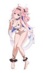 1girls bikini breasts breasts_out denia_(wuthering_waves) exposed_breasts female long_hair medium_breasts pink_hair purple_eyes swimsuit white_bikini white_swimsuit wuthering_waves