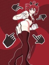 1girls 2d 2d_(artwork) ahoge artist_request ass bra breasts demon demon_girl demon_horns execution_clap_(trap_chick) female female_focus floating_hands garter_belt garter_belt_leggings garter_straps gloves horns kasane_teto kasane_teto_(sv) lingerie lingerie_panties low-angle_view mv_character panties petite petite_body petite_female pointing_at_another red_eyes red_hair simple_background skinny skinny_female slim_girl slim_waist small_breasts surprised surprised_expression swirly_eyes synthesizer_v thick_thighs thighhighs thighs twin_drills utau