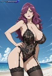 1girl 2d absurd_resolution absurdres adult ai ai-created ai_art ai_generated anime_coloring anime_screenshot bare_arms bare_legs bare_midriff bare_shoulders bare_thighs beach belly bleach bleach:_the_thousand-year_blood_war blue_sky blush breasts cleavage clouds collarbone cowboy_shot curvy day deep_cleavage detailed_background digital_art dynamic_angle dynamic_pose exhibitionism exibitionism exited explicit eyelashes female from_below glossy glossy_body glossy_skin gorgeous hand_on_hip hand_on_thigh hentai hi_res high_contrast high_quality high_resolution highres hikifune_kirio huge_breasts in_heat kirio_hikifune leaning_forward lingerie lipstick long_hair looking_at_viewer low_angle narrow_waist navel nsfw ocean outdoors patreon perfect_anatomy pervert_female plump presenting pubic_hair purple_eyes purple_hair rating_explicit sand sea sexy sexy_body sexy_female sexy_pose shiny_skin sideboob smile soft_shading solo solo_focus source_anime standing sunlight teasing teasing_viewer thick_thighs tite_kubo_style underboob voluptuous voluptuous_body voluptuous_female water waves wavy_hair wide_hips