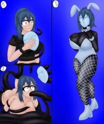 before_and_after breast_expansion bunny_ears bunnysuit drone droneification huge_breasts large_breasts mask tentacle_sex transformation wide_hips