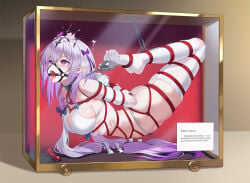 ball_gag bdsm bikini bondage bound box breasts castorice_(honkai:_star_rail) collar dildo_gag drooling from_side gag gag_harness gagged heart heart-shaped_pupils honkai:_star_rail honkai_(series) in_box in_container large_breasts long_hair open_mouth panties pointy_ears purple_eyes purple_hair restrained ring_gag shibari shinebell skindentation suspension swimsuit symbol-shaped_pupils thighhighs tongue tongue_out trembling underwear very_long_hair white_bikini white_panties white_thighhighs wiffle_gag