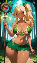 ai ai-created ai_art ai_assisted ai_created ai_generated ai_generated_image ass ass_cheeks ass_focus blonde blonde-haired_female blonde_female blonde_hair blonde_hair_female blue_eyes bra day daylight daytime druid elf elf_ears elf_female elf_girl exposed_thighs forest forest_background gyaru gyaru_elf gyaru_gal holding_staff leaf_bikini leaf_bra leaf_clothing leaf_hair_ornament leaf_skirt looking_at_viewer magic_staff midriff pink_fingernail_polish pink_fingernails pink_fingers pink_lips pink_lipstick pointy_ears sexy_body skirt staff tan tan-skinned_female tan_body tan_skin tanline tanlines tanned tanned-skinned_female tanned_body tanned_female tanned_girl tanned_skin thick_thighs walking_towards_viewer white_collar white_collared_shirt wide_hips wooden_staff woods
