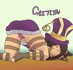 caitlyn_kiramman female female_only league_of_legends owyisensei panties presenting solo striped striped_panties upskirt