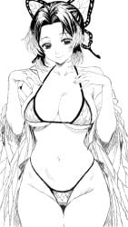 big_boobs big_breasts bikini black_and_white demon_slayer kimetsu_no_yaiba kochou_shinobu sketch smile