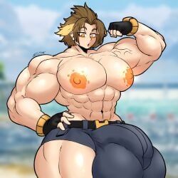 1boy bara bara_tiddies bara_tits big_balls big_bulge big_dick big_penis glowing_nipples huge_balls huge_bulge huge_dick huge_penis male male_only muscular muscular_arms muscular_male spintopple