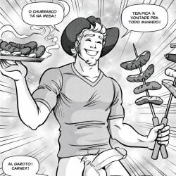 barbecue black_and_white brazilian_portuguese dialogue erection lembretis male male_only masculine_male monica's_gang monica_adventures no_ai penis portuguese smilling solo turma_da_monica turma_da_monica_jovem xaveco_(tdm)