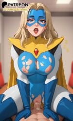 1boy 1girls ahegao ai_generated anal anal_sex aroused aroused_face big_breasts blonde_blazer blonde_female blonde_hair blue_eyes blush bodysuit breasts costume_torn cowgirl_position cum cum_drip cum_on_pussy damaged_clothes dispatch_(game) female female_penetrated full_nelson glossy_skin hips honey_queen_studios indoors large_breasts legs_apart legs_up male male/female male_penetrating_female mask nipples on_top open_mouth penis penis_in_pussy pussy sex shiny_skin spread_legs straddling suit superheroine sweat sweatdrop thick thick_ass thick_hips thick_legs thick_thighs thighs tight_clothing tight_fit torn_clothes vaginal vaginal_penetration vaginal_sex wet wide_hips